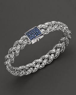 John Hardy Classic Chain Silver Small Braided Chain Silver Bracelet with Blue Sapphires