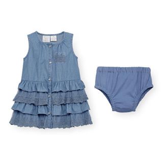 Koala Baby Girls Sleeveless Medium Wash Button Up Tiered Denim and Lace Dress with Diaper Cover    Babies R Us
