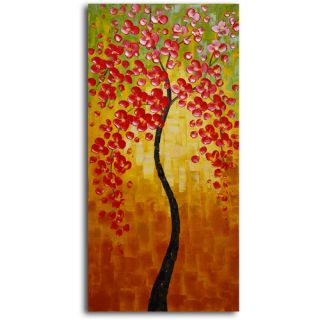 My Art Outlet Orange Petaled Twiglet Original Painting on Wrapped
