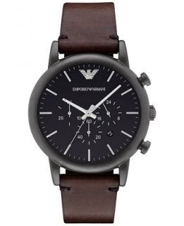 Emporio Armani Mens Chronograph Dark Brown Leather Strap Watch 46mm