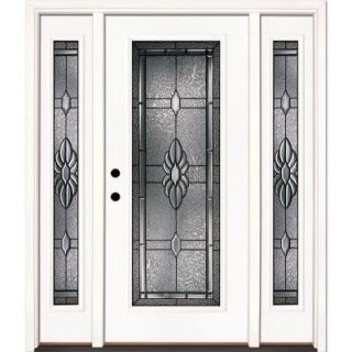 Feather River Doors 63.5 in. x 81.625 in. Sapphire Patina Full Lite Unfinished Smooth Fiberglass Prehung Front Door with Sidelites 6H3191 3A4
