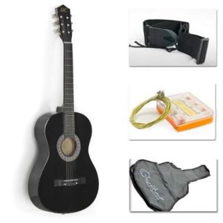 New Beginners Acoustic Guitar With Guitar Case, Strap, Tuner and Pick Black