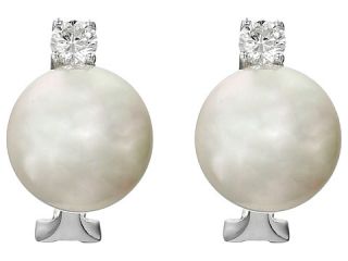 Majorica 12mm Pearl and CZ Stud Earrings Silver/White