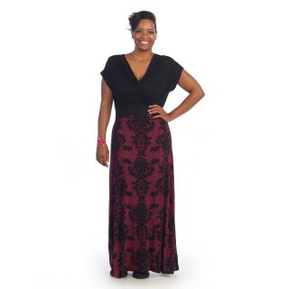 Hadari Womans Plus Size Two tone Damask Short Sleeve Maxi Dress