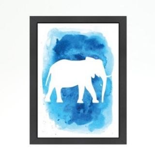 Americanflat Watercolor Blue Background Elephant Framed Painting Print