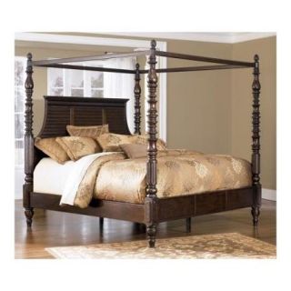Ashley B66850527198 Keytown Collection Queen Size Poster Bed with Ash Swirl Accents and Hardwood Solids in Dark Brown
