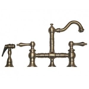 Whitehaus WHKBTLV3 9206 BN Vintage III entertainment/prep bridge faucet with short traditional swivel spout, lever handles and solid brass side spray   Brushed Nickel