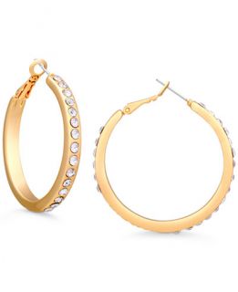GUESS Gold Tone Pavé Hoop Earrings   Jewelry & Watches