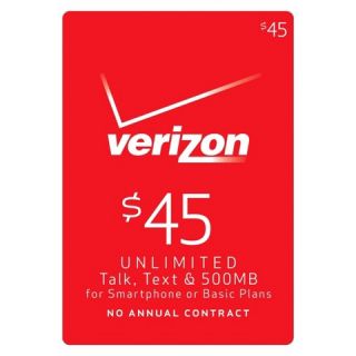 Verizon $45 Unlimited Talk, Text and 500MB for Smartphone and Basic