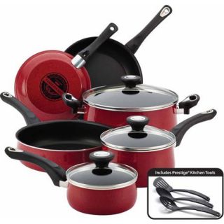 Farberware New Traditions Speckled Aluminum Nonstick 12 Piece Cookware Set, Red