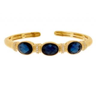 Judith Ripka Sterling/14K Gold Clad Blue Doublet 3 Stone Cuff —
