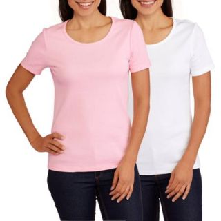 White Stag Women's Short Sleeve Scoop Neck T Shirt, 2 Pack Value Bundle