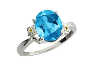 2.87 Ct Oval Swiss Blue Topaz Citrine Sterling Silver Ring
