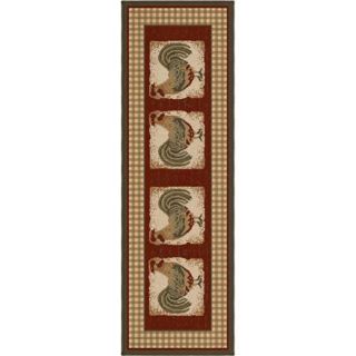 Orian Country Rooster Runner Rug, Spanish Red, 1'11" x 6'