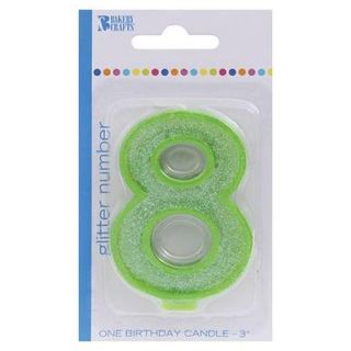 Bakery Crafts Glitter Number 8 Birthday Candle, Green, 3"