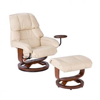 Taupe Bonded/Reconstituted Leather Recliner and Ottoman