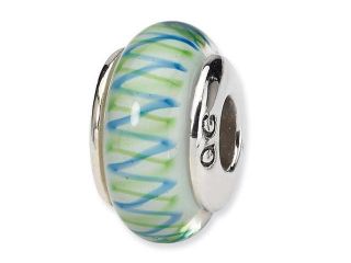 Sterling Silver Polished Green/Blue Hand blown Bead
