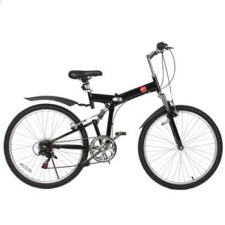 26" Folding Mountain Bicycle 6 Speed Shimano Foldable Bike Black Color