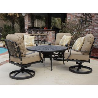 Rosedown 5 piece Swivel Club Chair with Fire Table Patio Set