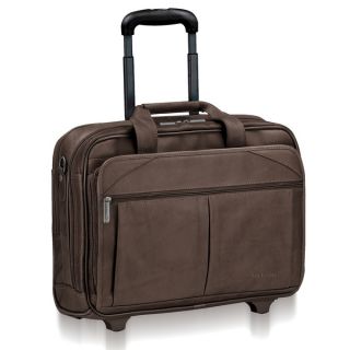 Solo Classic BrownLeather Checkfast Rolling 15.6 inch Laptop Case