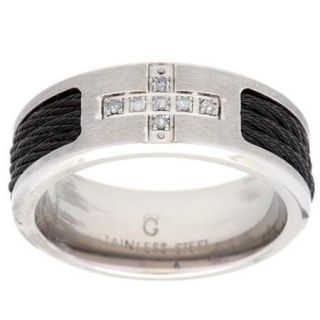 Stainless Steel Diamond and Cable Cross Band Size 8