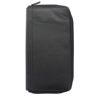 YL Fashion Unisex Black Leather Zip around Passport Case   16714889