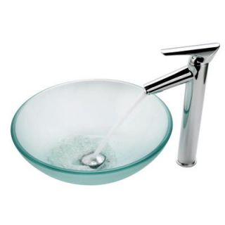 KRAUS Vessel Sink in Frosted Glass with Decus Faucet in Chrome C GV 101FR 12mm 1800CH