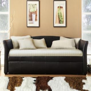 INSPIRE Q Deco Faux Leather Daybed and Trundle Dark Brown with Trundle