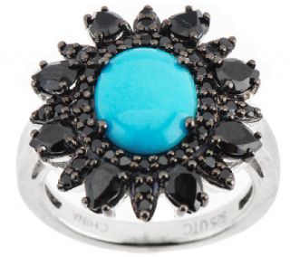 Graziela Gems Sleeping Beauty Turquoise & Black Spinel Sterling Ring —