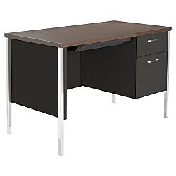 Alera Single Pedestal Desk 29 12 H x 45 14 W x 24 D BlackWalnut