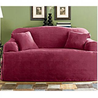 Soft Faux Suede T Cushion Love Seat Slipcover   4019547