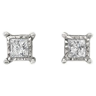 CT. T.W. Princess cut Diamond Stud Illusion Set Earrings in 10K