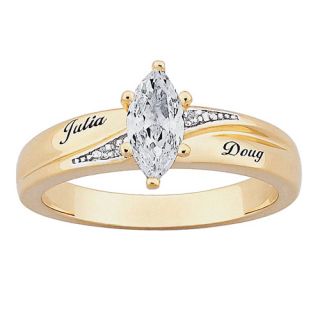 Personalized Women's Diamond Accent and Marquise CZ 10kt Gold Engraved Name Wedding Ring