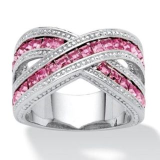 PalmBeach 2.52 TCW Pink Princess Cut Cubic Zirconia Crossover Ring in Silvertone Color Fun Size 9