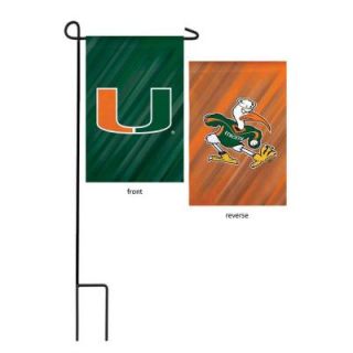 Fan Essentials NCAA 18 in. x 12.5 in. University of Miami Suede Garden Flag with 3 2/3 ft. Metal Flagpole P127232
