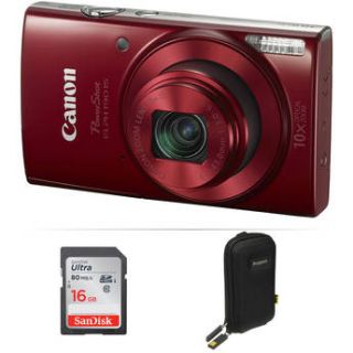 Canon PowerShot ELPH 190 IS Digital Camera Basic Kit (Red)