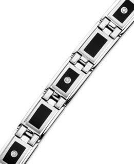 Mens Stainless Steel and Black Enamel Diamond Bracelet (1/8 ct. t.w