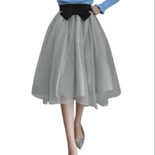 Allegra K Women's Mid Waist Tie Bow Front Full Lined Panel Organza Skirts Gray (Size S / 4)