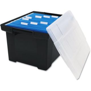 Storex Plastic File Tote Storage Box, Snap On Lid, Black
