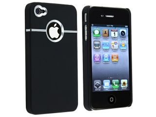 Insten Black Chrome Hole Rubber Coated Case + Front & Back Reusable LCD Cover Compatible With Apple iPhone 4   AT&T