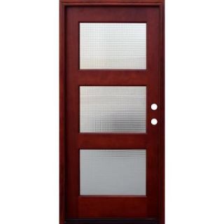 Pacific Entries 36 in. x 80 in. Contemporary 3 Lite Cross Reed Stained Mahogany Wood Prehung Front Door M53CRML