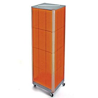 Azar Displays 60(H) x 16(W) 4 Sided Pegboard Floor Display With Wheels, Orange