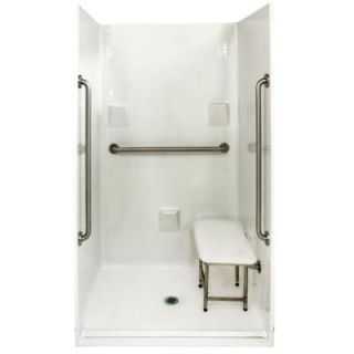 Ella Standard Plus 36 37 in. x 48 in. x 78 in. Barrier Free Roll In Shower Kit in White with Center Drain 4836 BF 4P .875 C WH SP36