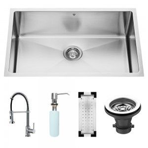 VIGO Industries VG15054 Kitchen Sink Set, Undermount Sink, Faucet, Colander,  Strainer & Dispenser   Stainless Steel
