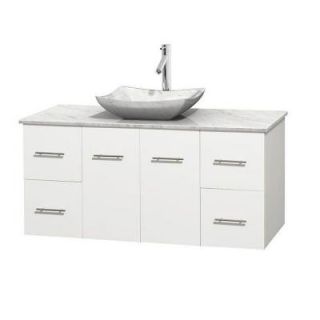 Wyndham Collection Centra 48 in. Vanity in White with Marble Vanity Top in Carrara White and Sink WCVW00948SWHCMGS3MXX