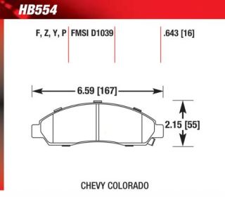 2004 2008 Chevy Colorado Brake Pads   Hawk HB554F.643   Hawk HPS Brake Pads