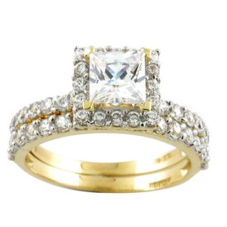 10k Yellow Gold Princess cut Cubic Zirconia Engagement Ring Set