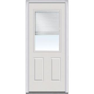 Milliken Millwork 30 in. x 80 in. Internal Mini Blinds Clear Glass 1/2 Lite 2 Panel Primed White Steel Prehung Front Door EMJ684BLPR26L