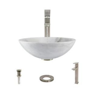 MR Direct Stone Vessel Sink in Honed Basalt White Granite with 721 Faucet and Pop Up Drain in Brushed Nickel 850 W 721 BN