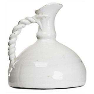 Distressed White Ceramic Semi Circle Pitcher with Rope like Handle